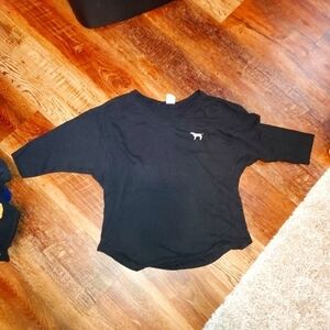 Victoria secret pink black tee LOVE PINK across shoulder small